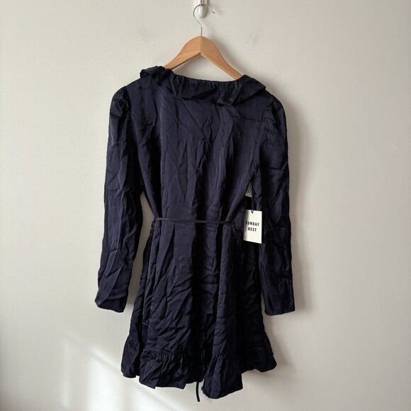 Aritzia Sunday Best Taro Dress Long Sleeve Ruffle Wrap Satin Dress NWT Sz 4 - Picture 4 of 6